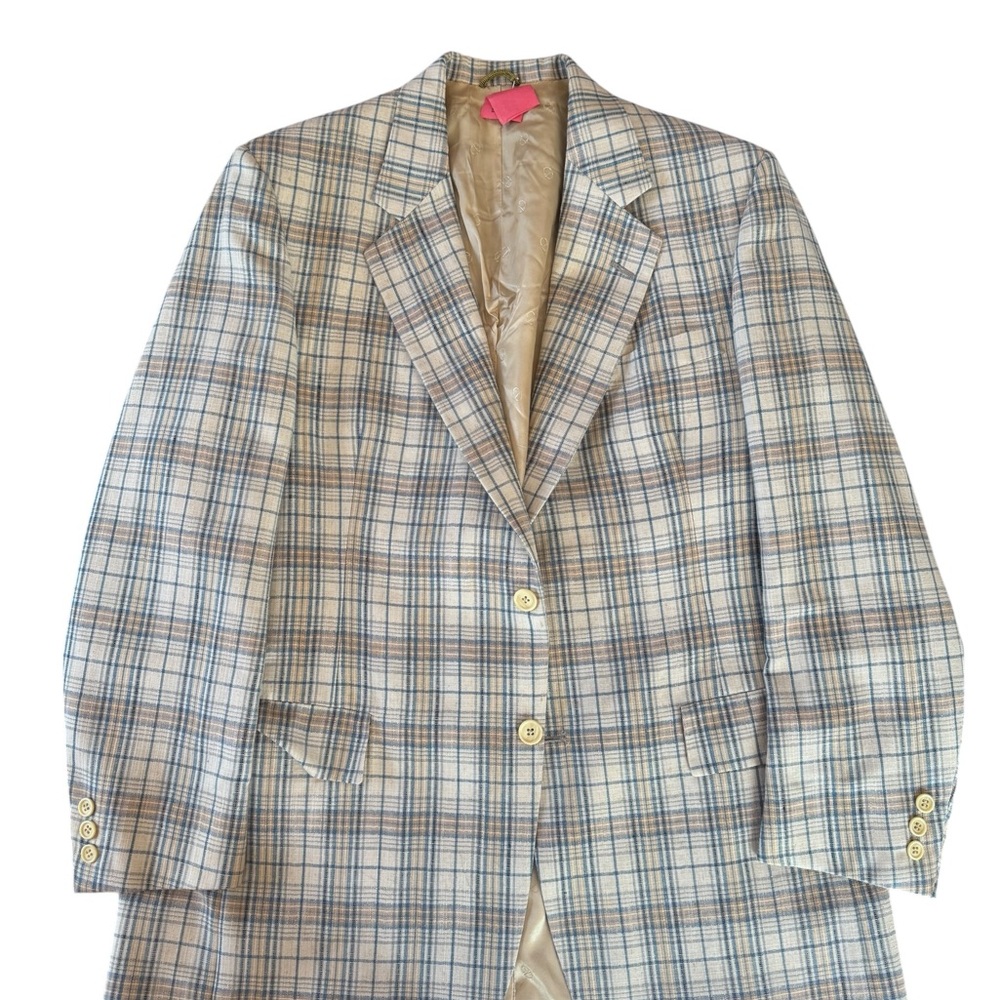 Vintage Christian Dior Beige and Black Designer Label Plaid Blazer Jacket
